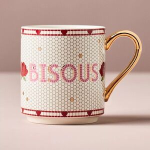 Anthropologie The Bistro Tile Stoneware Mug: Love Edition Glimmer with 24k Gold